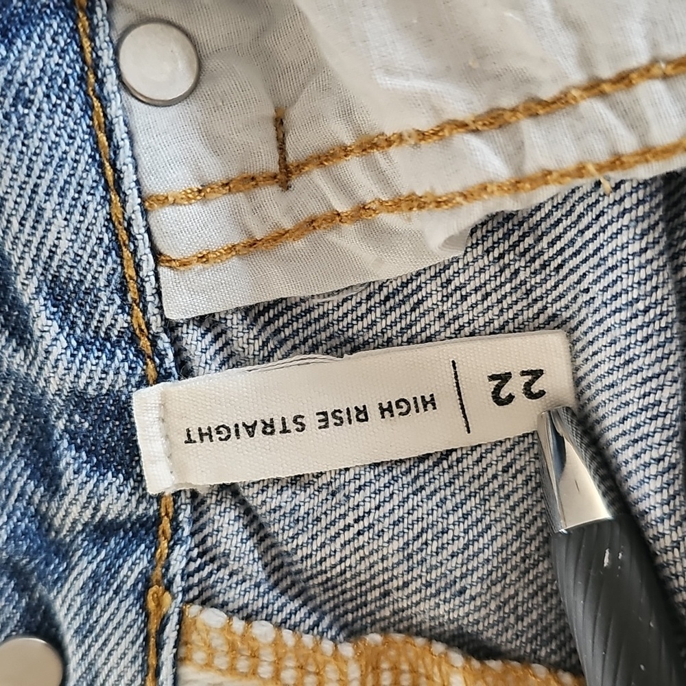 PacSun Eco White Two-Tone High Waisted Button Straight Leg Ankle Jeans Sz 22 - Picture 9 of 11